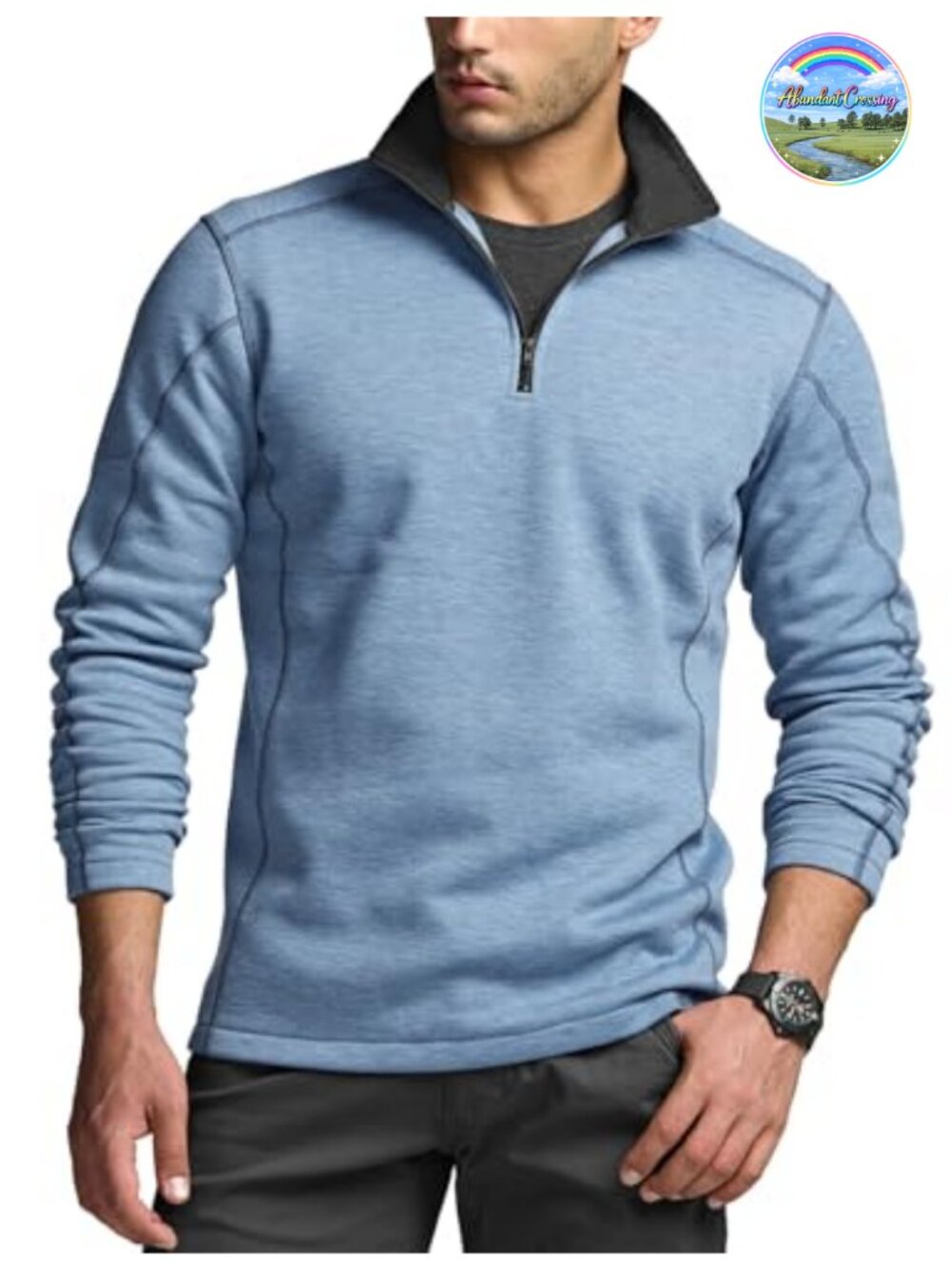 Men's Thermal Fleece Quarter Zip Sweater, Lightweight Long Sleeve Pullover,